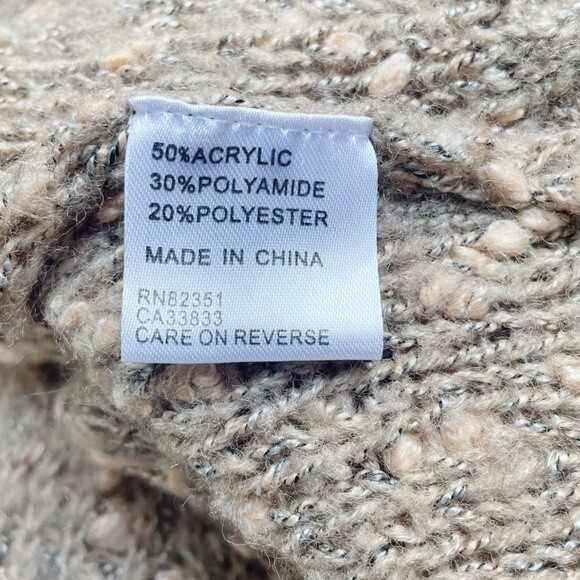 ShuShu Taupe Peach Nubby Boucle Scarf Front Fall Sweater Women’s Size Medium - Picture 10 of 12